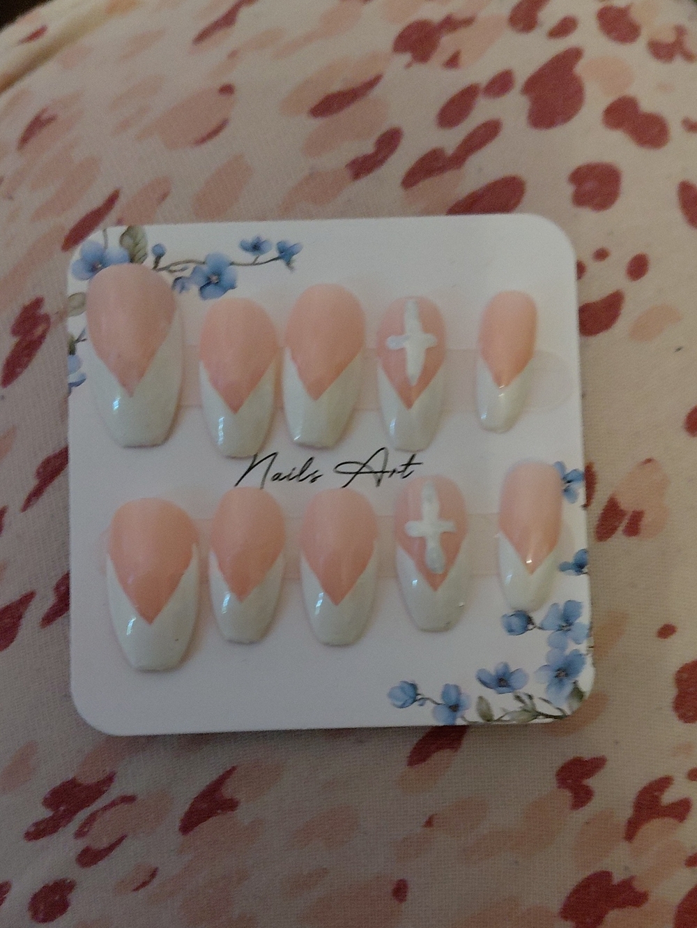 Peach & White Heart Tip Press-On Nails
